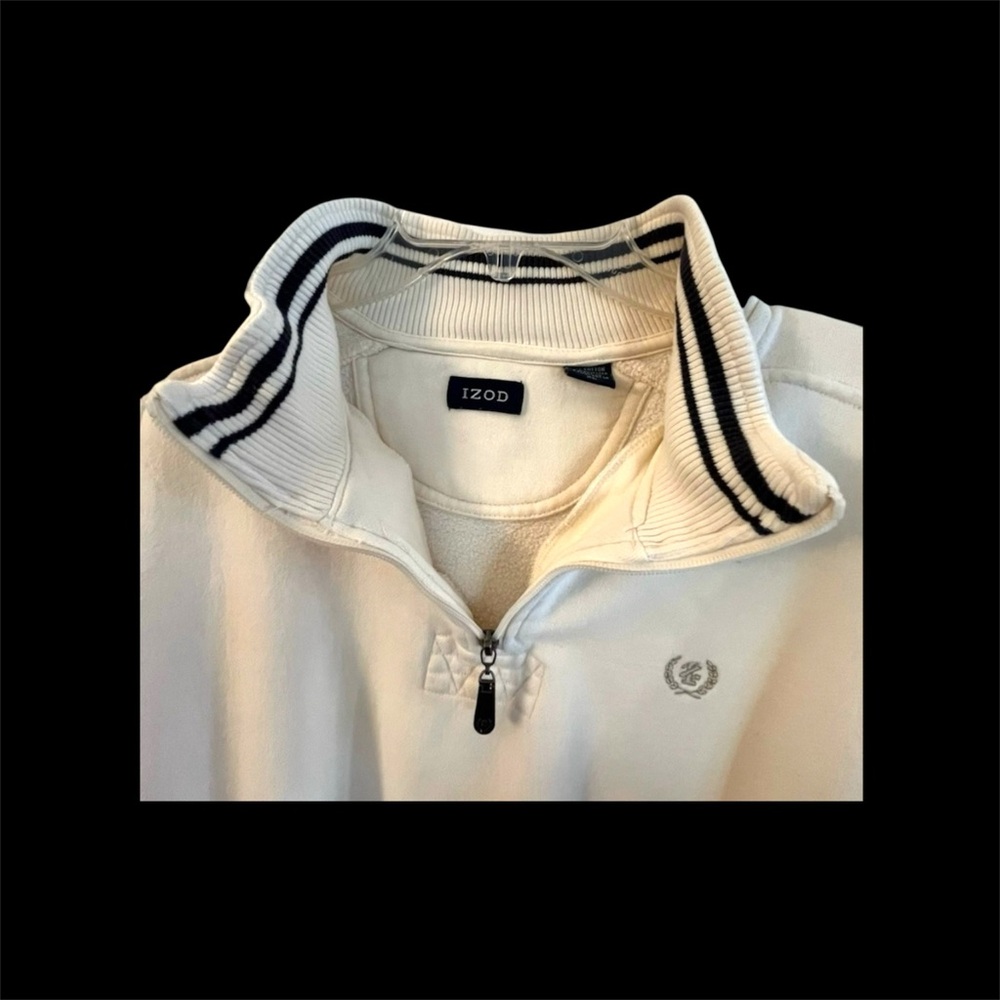 🐊 Vintage IZOD Cream Zip Collar 80’s Thick Pull-Over Mens Sweatshirt